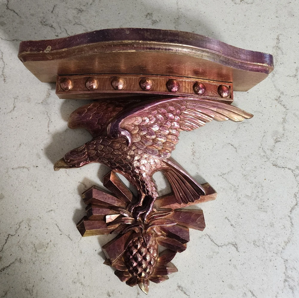 Vintage gold Americana eagle wall shelf dart inc.